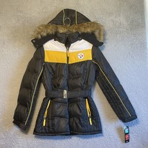 NFL Steelers Womens Jacket Bomber Puffer Coat Removable Hood Small Black... - £55.50 GBP