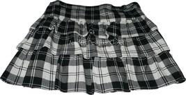 NWT THEORY 10  tri-tiered ruffled mini skirt $215 black ivory plaid designer - £61.82 GBP
