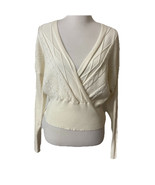 Pink Rose Womens Sz L Ivory Cropped Surplice Sweater Cable Knit Lightweight - $19.04 CAD