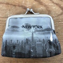 Vtg Vinyl New York City Skyline Travel Souvenir Gray Plastic Coin Purse Clutch - £12.70 GBP