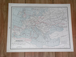 1890 Antique Map Europe Migration Period Barbarian Invasion Roman Empire Goths - $25.24