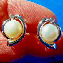 Elegant Pearl Diamond European Earrings Unique Design Deco Syle Button S... - $1,895.25