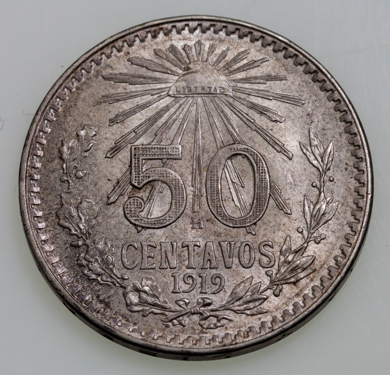 1919 Mexico 50 Centavos Pièce Argent En Bu État, Km 447 - $135.39