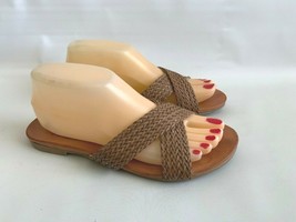 Jelly Pop Beck Brown Flat Leather Weave Cross Strap Sandals Size 8 M Shoes - £18.32 GBP