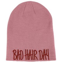 Trendy Apparel Shop Bad Hair Day Text Embroidered Beanie Hat - Light Purple - £12.78 GBP