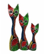 Balinese Wood Handicrafts Abstract Colorful Feline Cat Family Set of 3 F... - $28.76 CAD