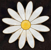 Aksel Holmsen Norway Sterling Silver &amp; White Guilloche Enamel Daisy Brooch / Pin - £79.48 GBP