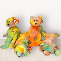 Ty Beanie Babies Mixed Lot Of 4 Tie Dye Sammy And Peace Bears - £19.51 GBP