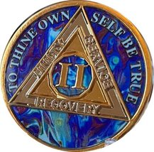2 Year AA Medallion Sapphire Blue Swirl Tri-Plate Sobriety Chip - £13.39 GBP