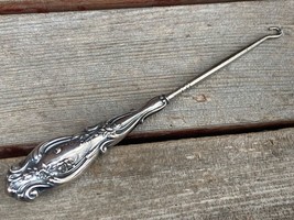 Vtg Art Nouveau Repousse Sewing Tool Button Hook Flowers - £23.18 GBP