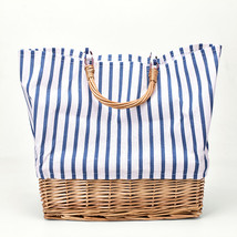 Striped canvas straw bag Large-capacity rattan bag portable woven handbag woman  - £39.72 GBP