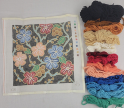 Floral Needlepoint Kit HP Canvas Cloisonne  J.L.T. Design Wool Yarn Blac... - $75.00