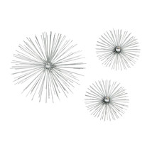 Mid-Century Modern Style Silver Metal Jeweled Starburst Wall Hanging Set of 3 - £32.69 GBP
