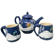 Blue Handpainted GTYNH Ski Snow Winter Teapot Teaset Mug Set Original Va... - $46.75