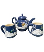 Blue Handpainted GTYNH Ski Snow Winter Teapot Teaset Mug Set Original Va... - $46.75