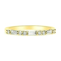 14K Yellow Gold Plated 0.80 Ct Baguette &amp; Round Cut Diamond Wedding Band Ring - £167.79 GBP