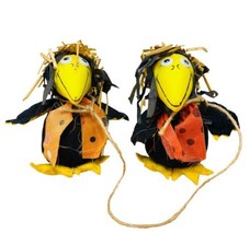 Stuffed  Black Crows with Straw Hats Whimsical Fall Decoration  set of 2 - $7.19