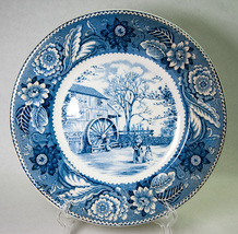 Wood &amp; Sons The Grist Mill Blue &amp; White 8&quot; Salad Plate Old Sturbridge Village MA - £7.50 GBP