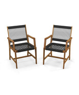 Set of 2 Patio Acacia Wood Dining Chairs with Armrests for Lawn Yard - C... - $3,804.04 MXN
