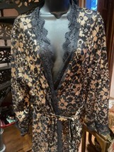 Vintage Black Gold lace kimono robe beach cover up - £51.43 GBP