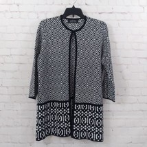 Kasper Cardigan Womens Medium Petite Black White Geometric 3/4 Sleeve Sw... - £18.64 GBP