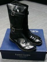 FADED GLORY Black Boots with Buckle &amp; Back Zipper Shoes Girls Size 3 w/BOX - £15.61 GBP