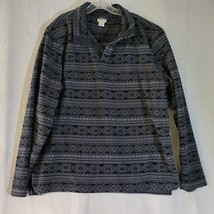 Vintage LL Bean Fleece Button Up Pullover Black Gray Aztec Print Mens XL  - £25.74 GBP