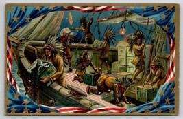 Patriotic Independence Day Boston Tea PartybIndians Dump Ship Cargo Postcard I30 - £11.24 GBP