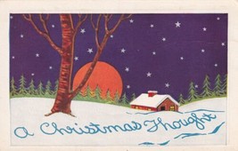 A Christmas Thought Snow Scene Full Orange Moon Postcard B26 - £2.38 GBP