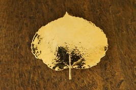 Vintage Costume Jewelry Brassy Gold Tone Metal Dipped Aspen Leaf Brooch Pin - £10.07 GBP