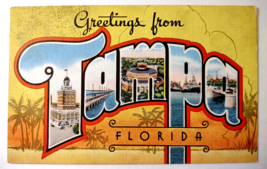 Greetings From Tampa Florida Large Letter Linen Postcard Kropp Vintage Unused - £13.43 GBP