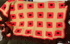 Handmade Large Granny Square Vintage Quilt - With Tassles- 52 x 43 Inches - £28.90 GBP
