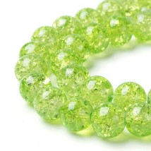 50 Crackle Glass Beads 8mm Lime Green Veined Bulk Jewelry Supplies Mix Unique  - $7.67
