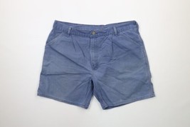 Vintage 90s Carhartt Mens 38 Faded Spell Out Box Logo Canvas Shorts Blue USA - £39.18 GBP