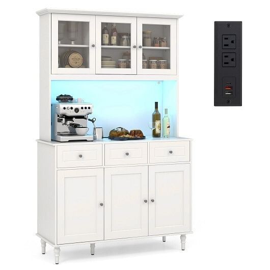 77 Inches Kitchen Pantry Storage Cabinet with LED Lights and Power Outle... - £488.15 GBP