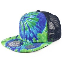 Trendy Apparel Shop Tie Dye Printed Mesh Back Flat Bill Snapback Cap - Green Roy - £12.01 GBP