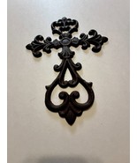 Cast Iron Fleur De Lis Floral Cross Wall Decor Rustic Antique Style Brow... - $9.90