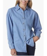 UltraClub Womens L Denim Button Down Shirt Long Sleeve Cypress Light Blu... - £22.53 GBP