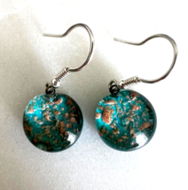 Murano Glass,Handcrafted Unique Jewelry, 925 Sterling Silver Turquoise Earrings  - $27.96