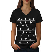 Wellcoda Lines Bird Cute Animal Womens V-Neck T-shirt, Chirp Graphic Design Tee - £16.07 GBP
