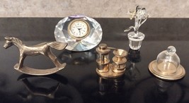 5pc Geneva Crystal Miniature Quartz Clock Flower Pot &amp; Brass Collectables Lot - £31.17 GBP