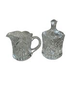 Vintage Pressed Glass Creamer Sugar Set Starburst Fan Pattern Lidded Sug... - $19.80