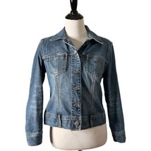 J. Jill Denim Trucker Jacket Blue Cotton Stretch Button Up Pocket Women ... - $29.65