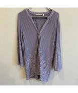 SOFT SURROUNDINGS Lavender Lilac Embroidered Shawl Tunic Topper Long Sle... - $402.59 MXN