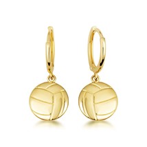 14K Solid Yellow Gold Volleyball Sports Athletic Drop Huggie Hoop Earrings - $299.90