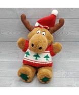 Vintage Plush Stuffed Moose Deer with Christmas Tree Sweater  - £14.00 GBP