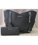 Michael Kors Jet Set Large Shoulder Bag With Wallet Black Logo Designer ... - $152.21