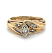 10k Yellow Gold 1/4ct Diamond Solitaire Engagement Ring &amp; Band 3.5g Size 5 - £380.14 GBP