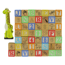 51 Vintage Childrens Play Wood Blocks Letters Numbers Animals + Bonus Giraffe - £31.63 GBP