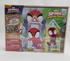 Disney Marvel Spidey and His Amazing Friends 5 Wood Puzzles Storage Box New - $34.60